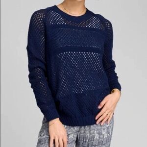 prAna Kokimo Open Knit Crochet Mesh Sheer Sweater Women's XS Navy Blue Y2K Beach